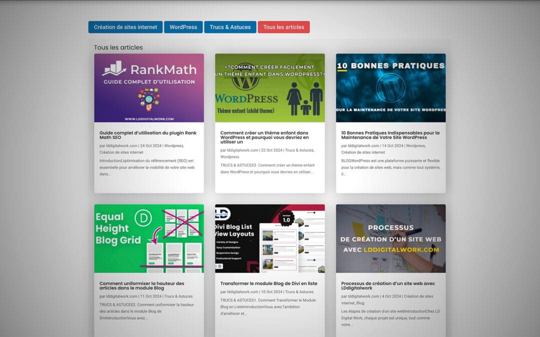 Créer des onglets de catégories d’articles avec Divi, HTML, CSS et JavaScript